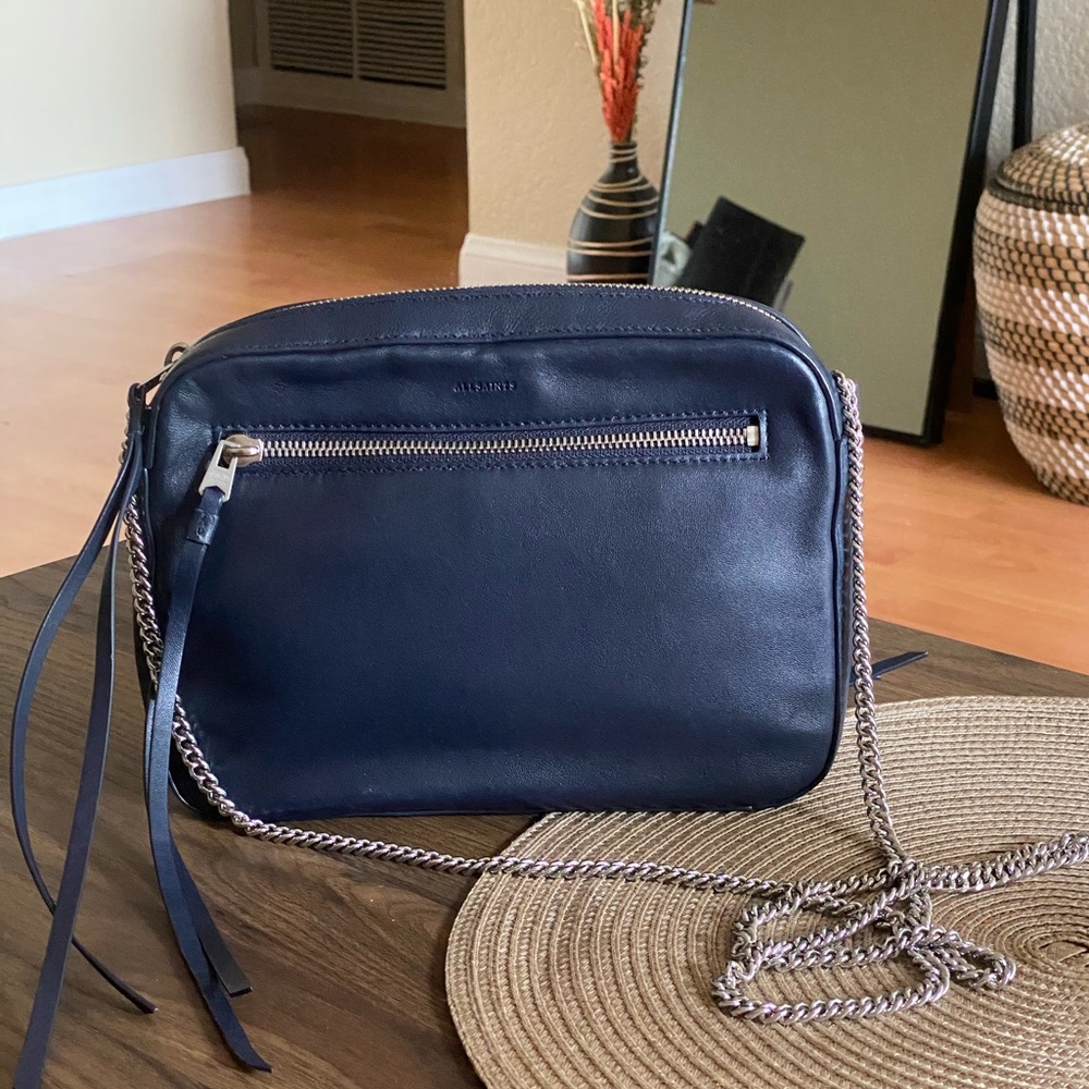 All Saints Fleur De Lis leather crossbody bag